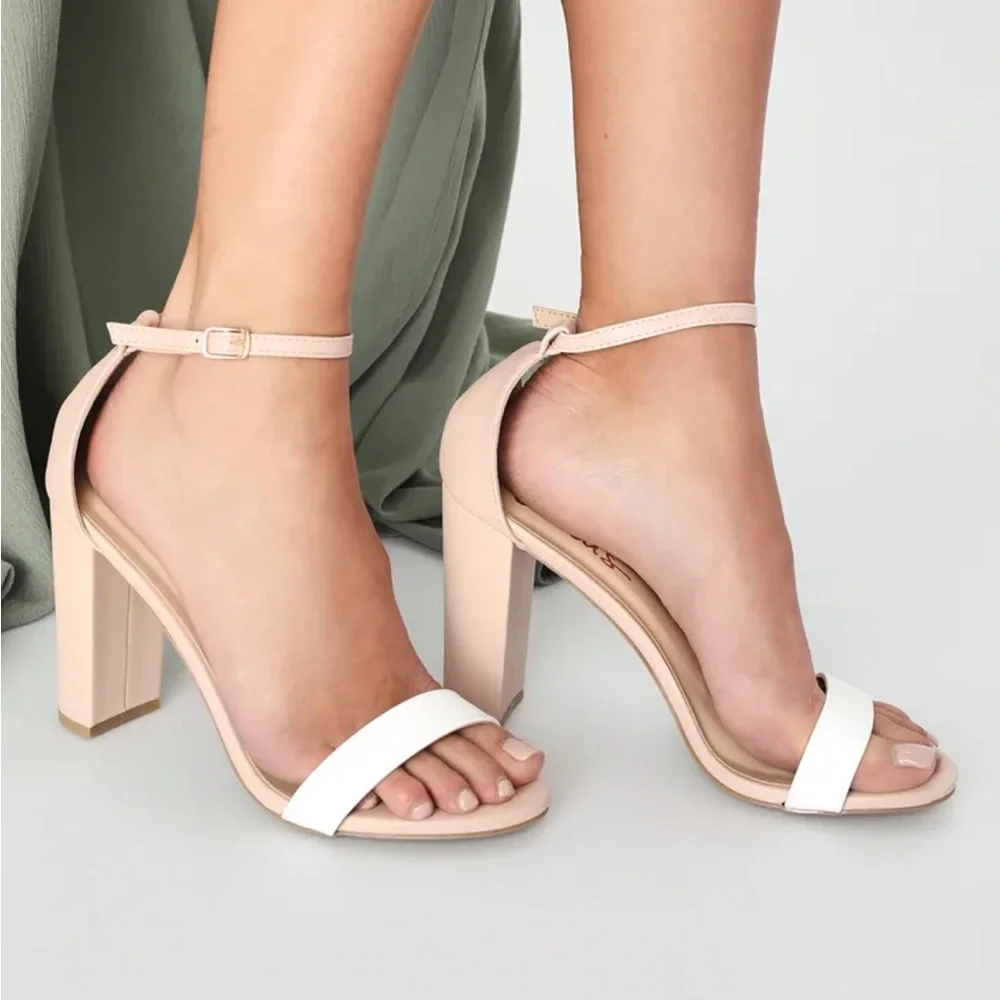 Lulus | Shoes | New Nude White Block Heels | Poshmark